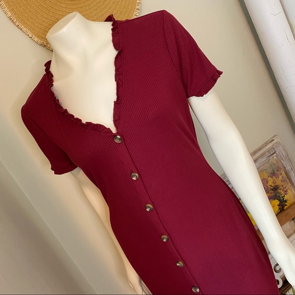 Society & Stitch Red Button Down Ribbed Knit Dress - Picture 8 of 13